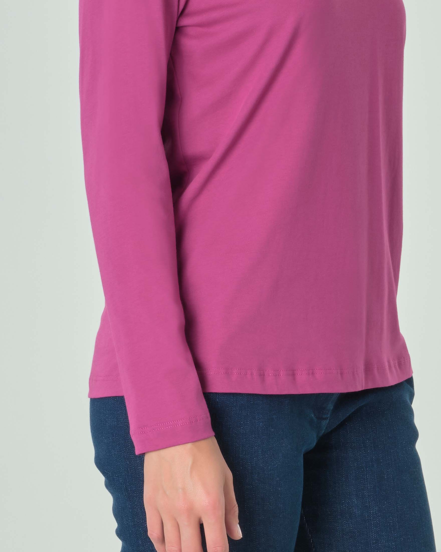 T-shirt color ciclamino girocollo in cotone a maniche lunghe image