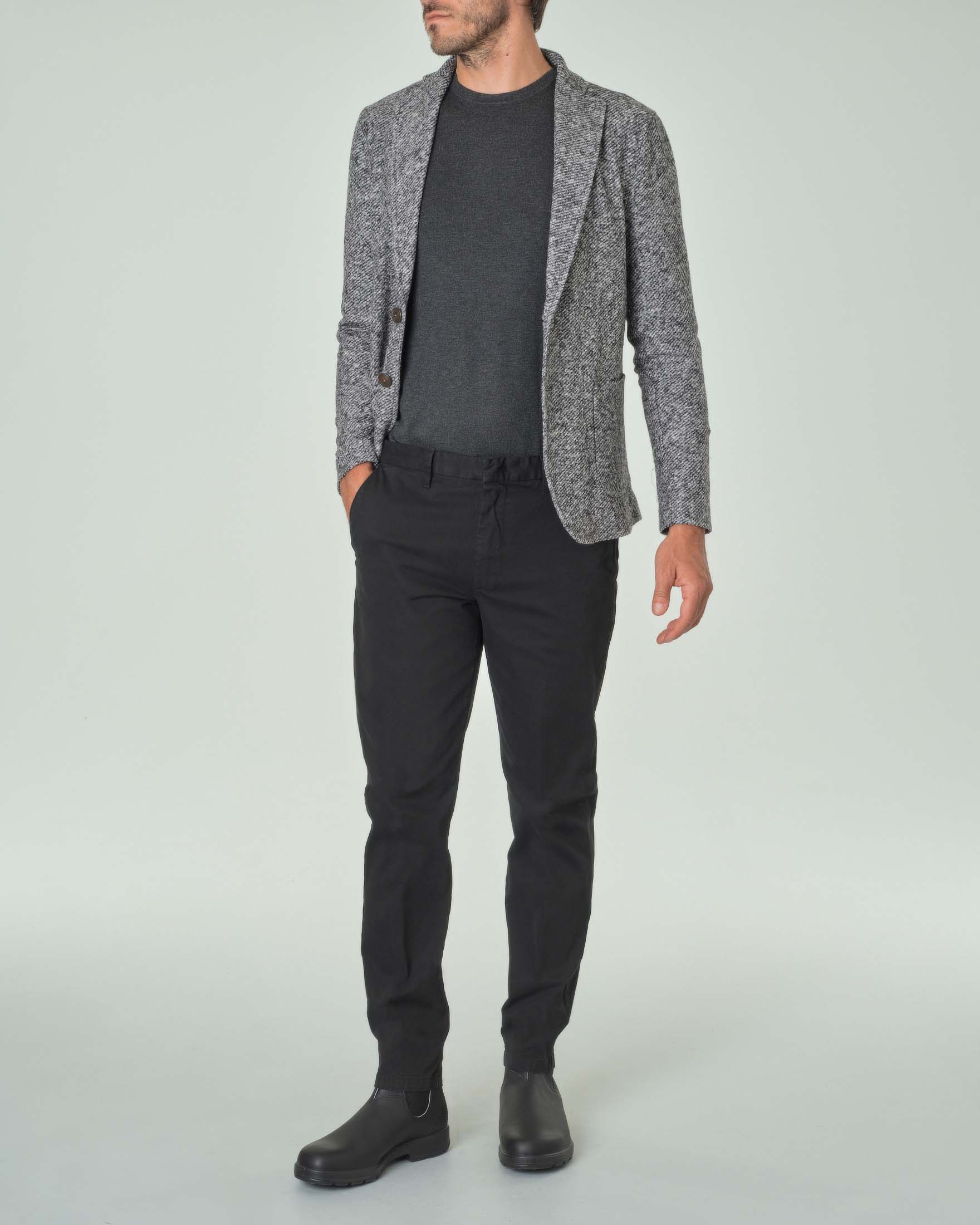 Giacca maglia in diagonale di misto lana e cotone grigio melange image