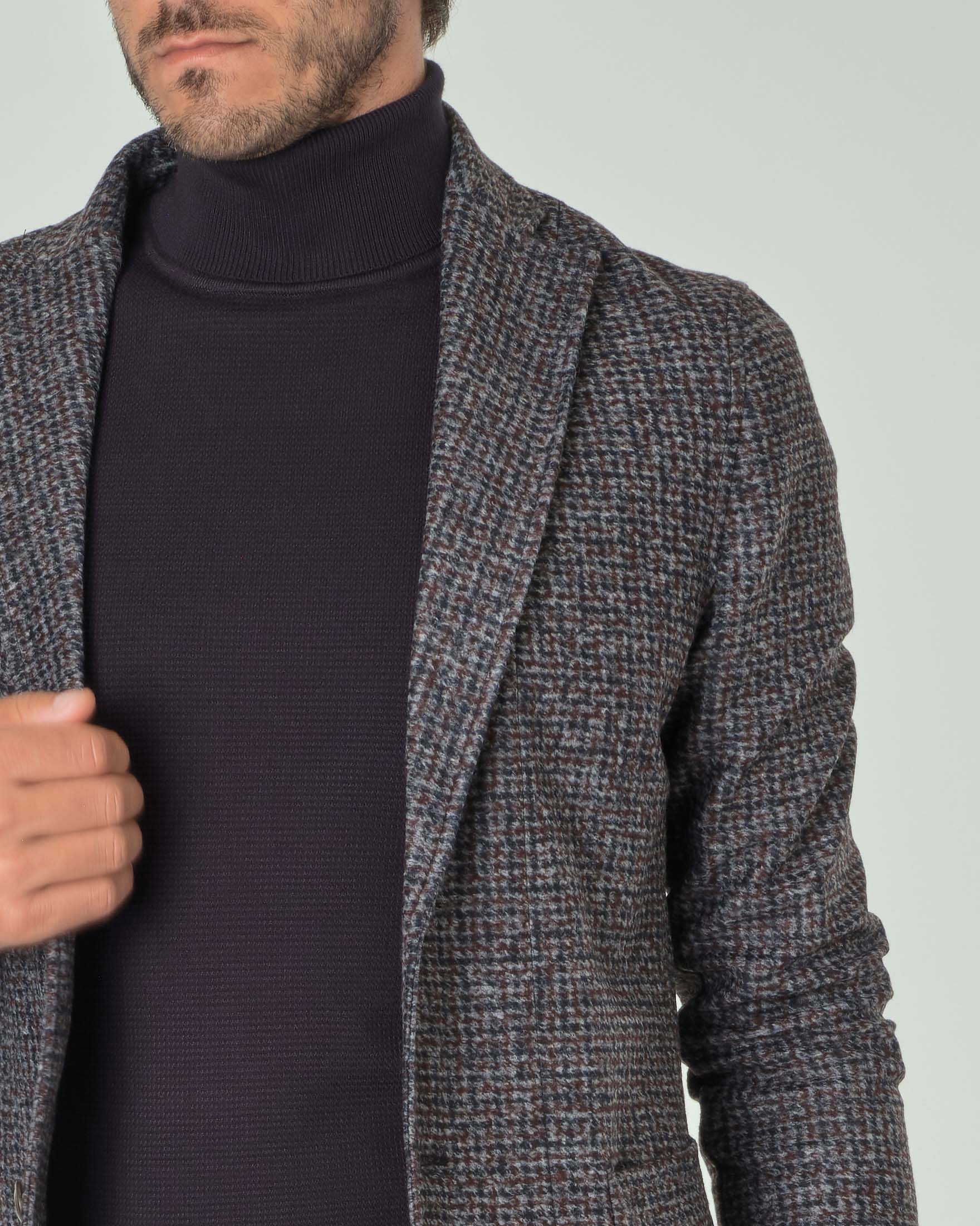 Giacca maglia in misto lana micro quadretto grigio e bordeaux image