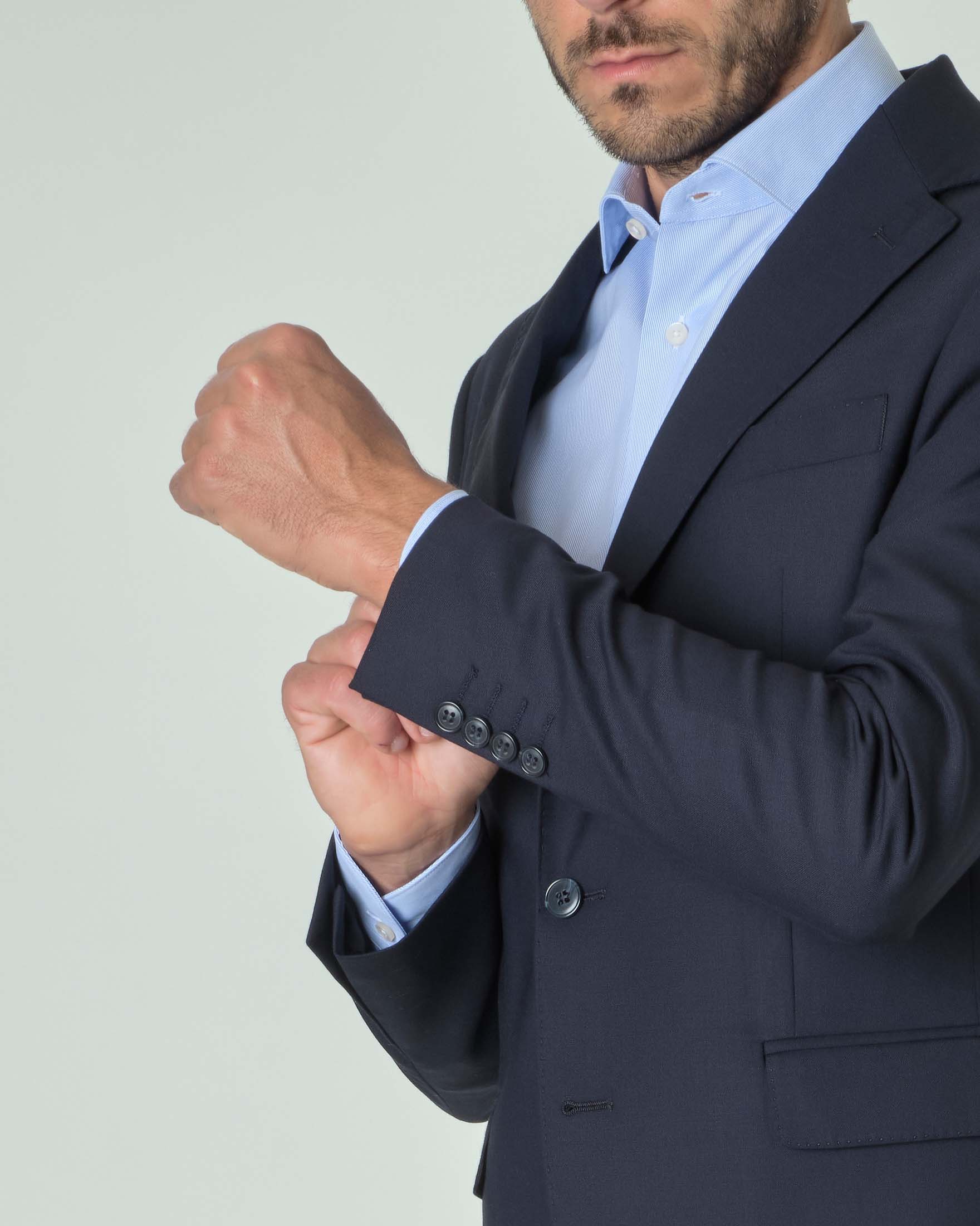 Abito blu notte in tela di lana stretch con rever a lancia image