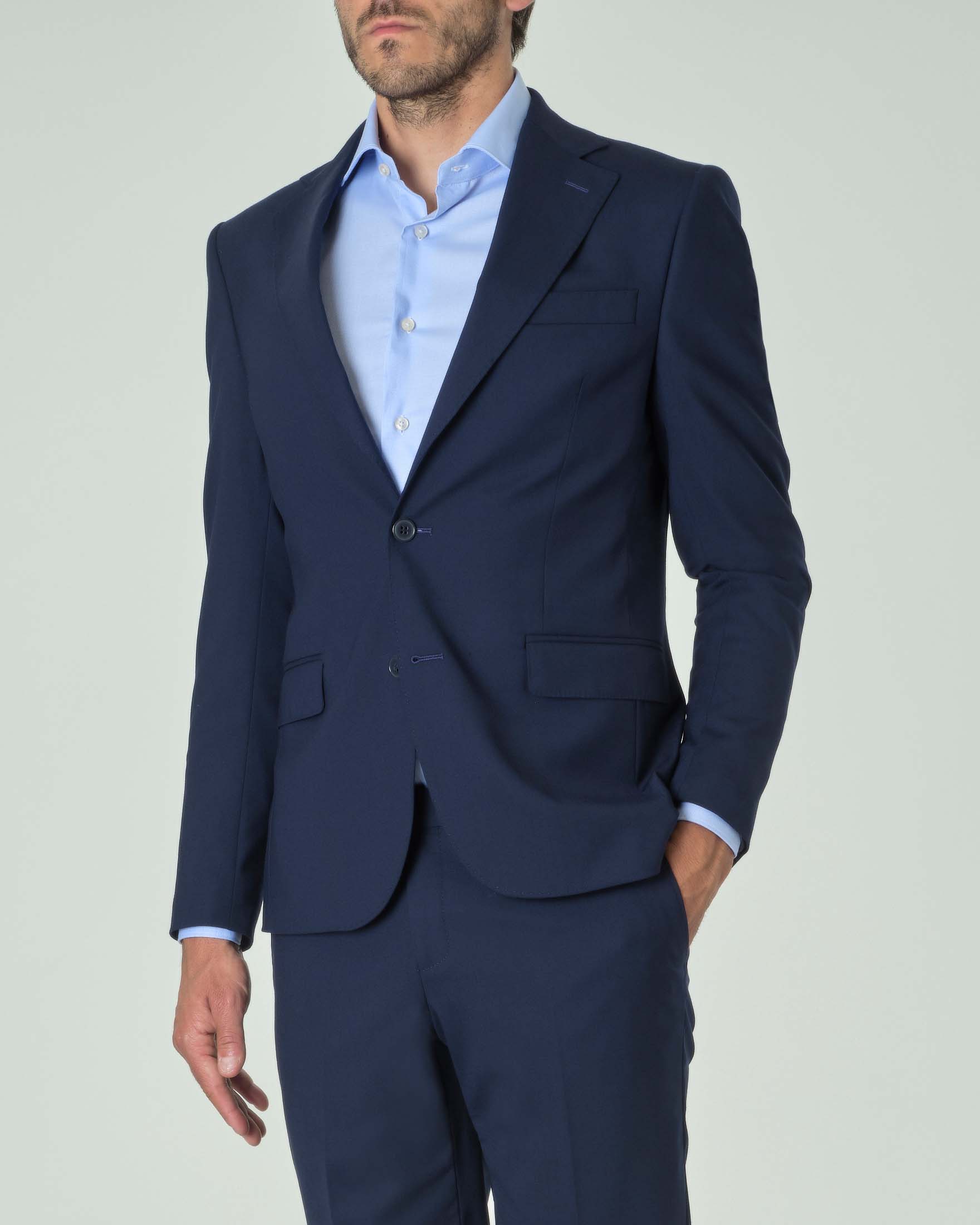 Abito blu in tela di lana stretch con rever a lancia image