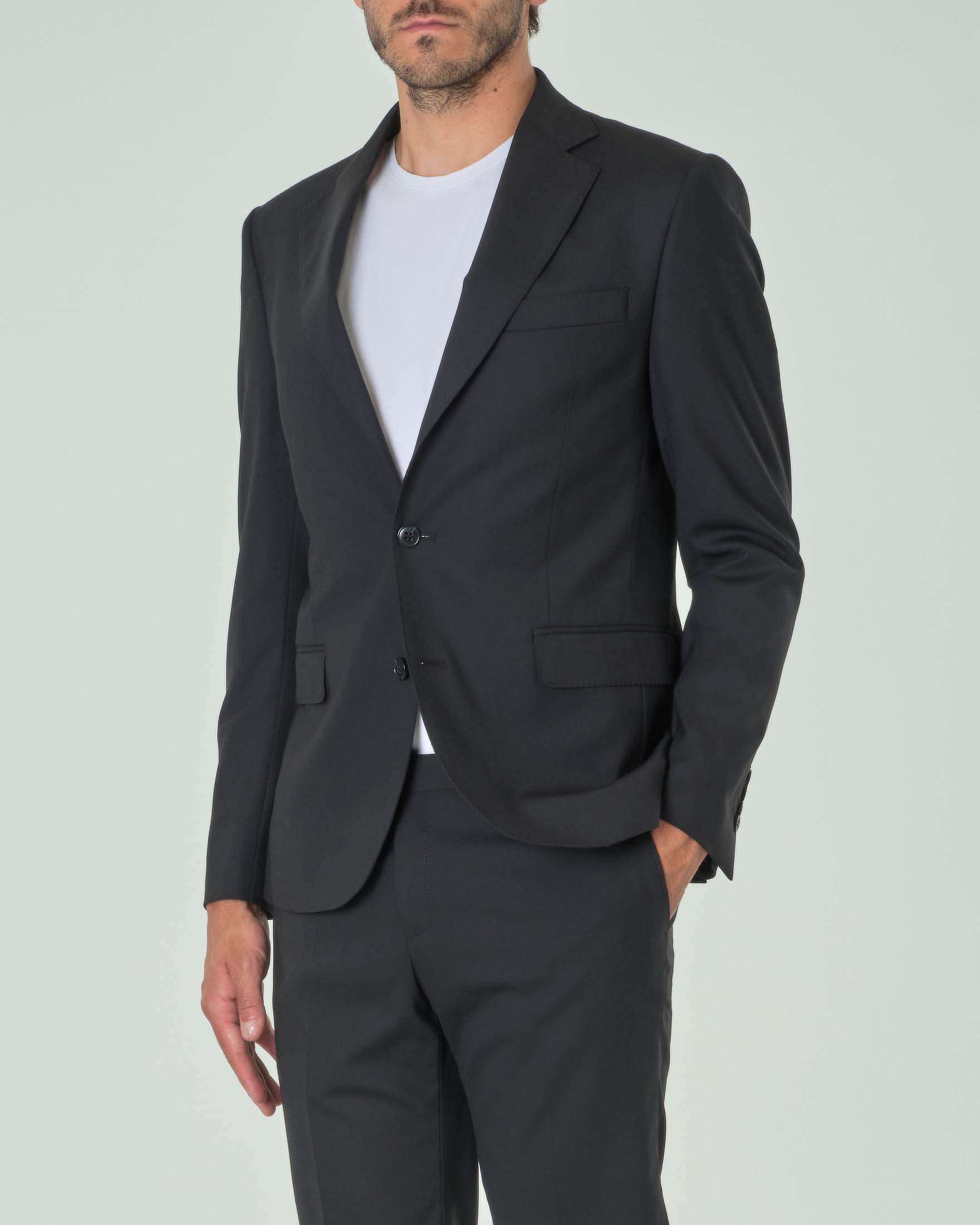 Abito nero in tela di lana stretch con rever a lancia image