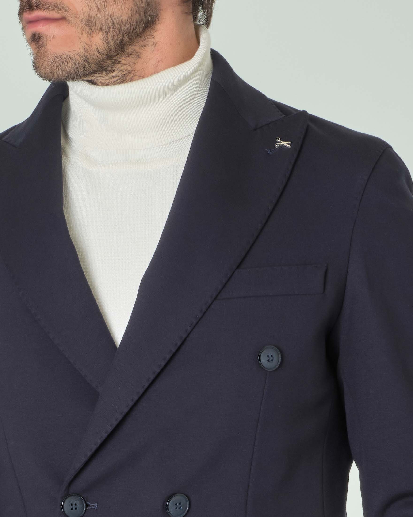 Blazer blu doppiopetto in jersey di viscosa stretch con rever a lancia image