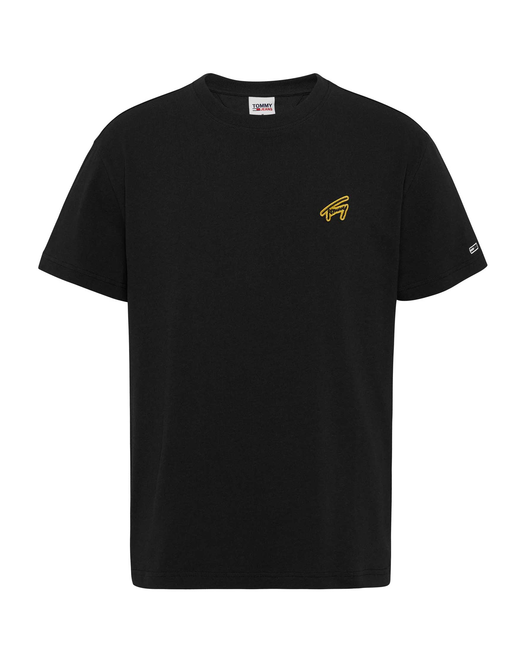 T shirt nera a mezze maniche in puro cotone con patch logo in