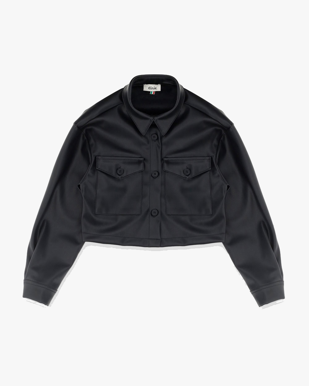 Giacca camicia cropped nera in ecopelle