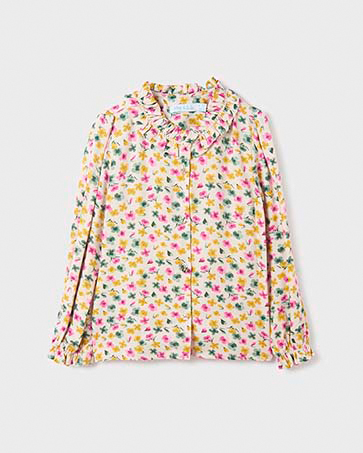 Camicia a maniche lunghe in viscosa con fantasia fiorellini multicolor 6-12 anni