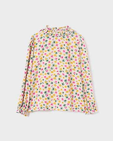 Camicia a maniche lunghe in viscosa con fantasia fiorellini multicolor 6-12 anni image