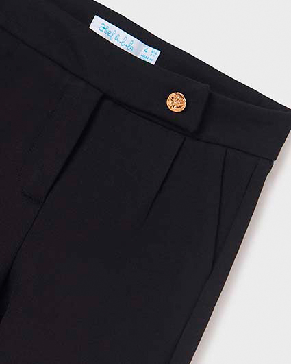 Pantalone nero in punto Milano con bottone dorato image