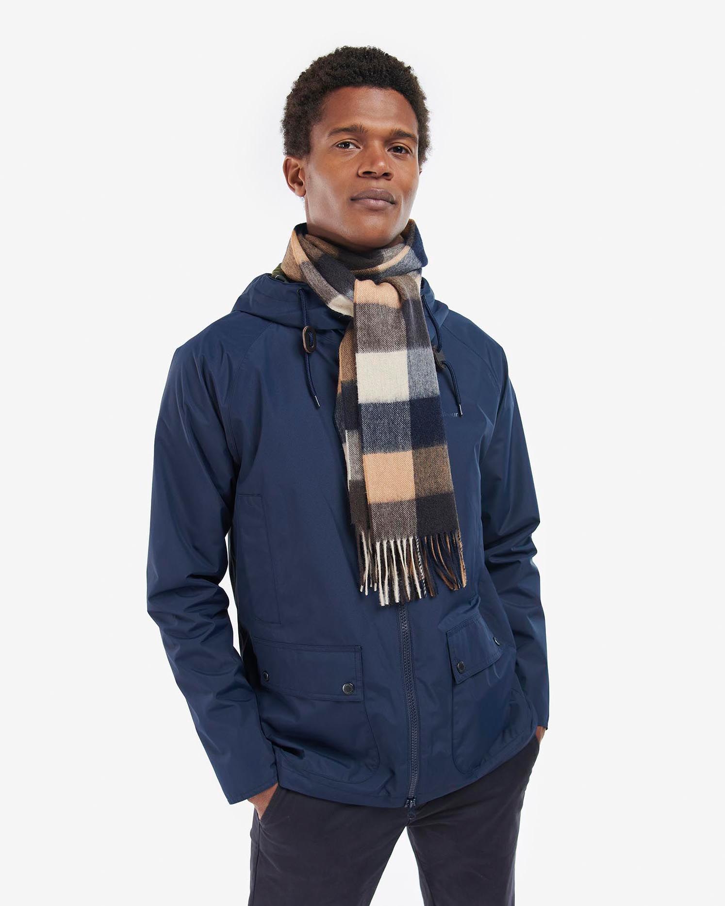 Sciarpa Barbour in fantasia check cammello beige e blu in pura lana image