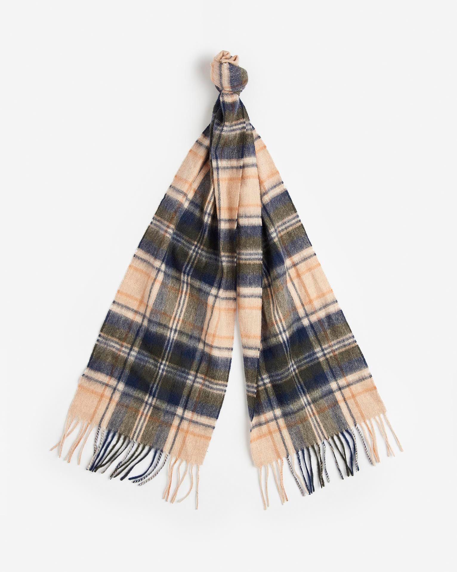 Sciarpa Barbour in tartan check beige verde e blu in misto lana e cachemire