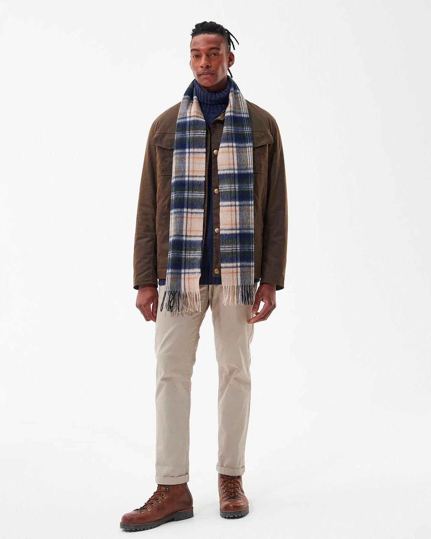 Sciarpa Barbour in tartan check beige verde e blu in misto lana e cachemire image