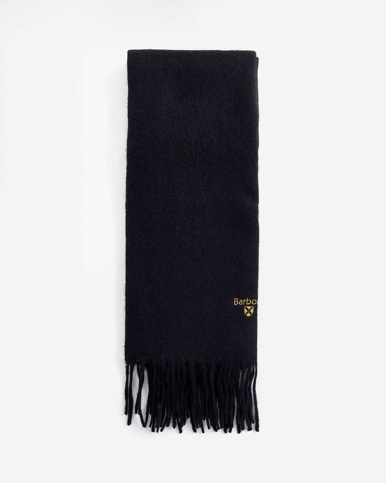 Sciarpa Barbour nera in pura lana con frange Pellizzari