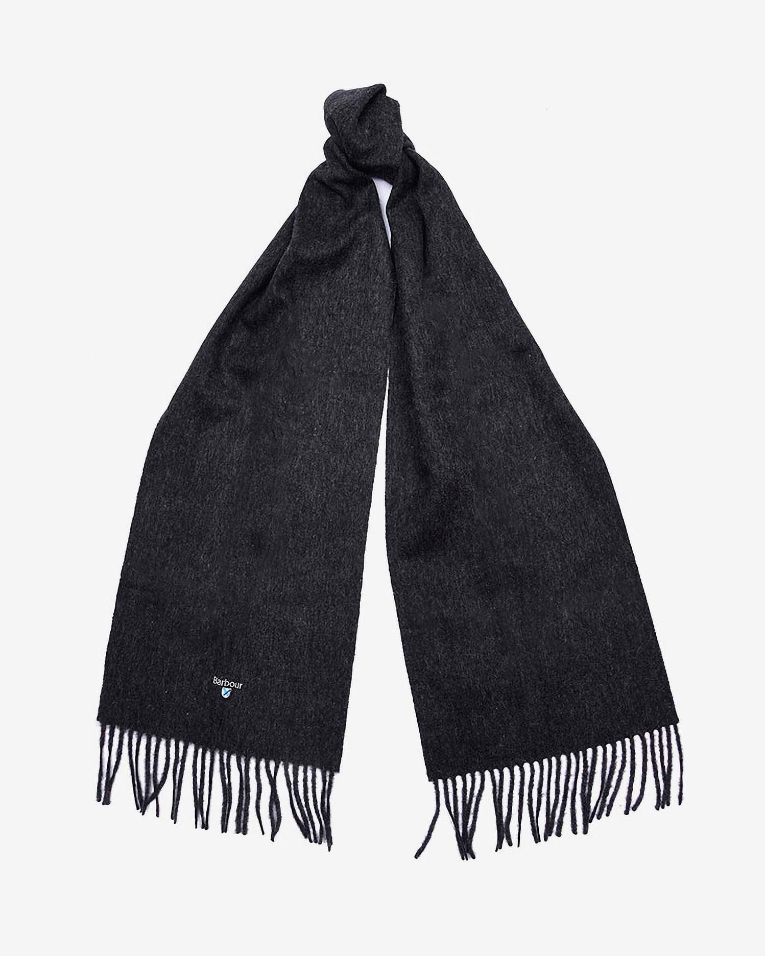 Sciarpa Barbour antracite in pura lana con frange