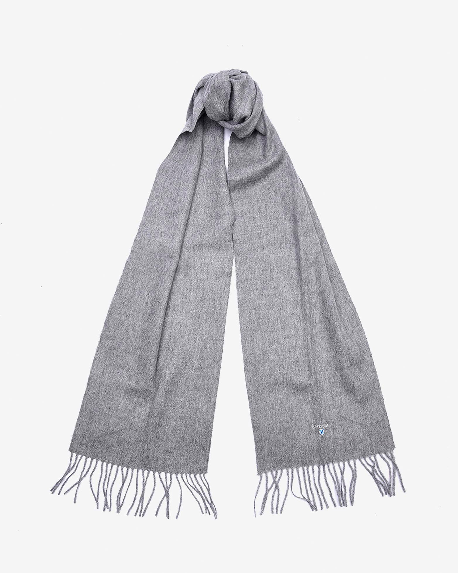 Sciarpa Barbour grigia in pura lana con frange