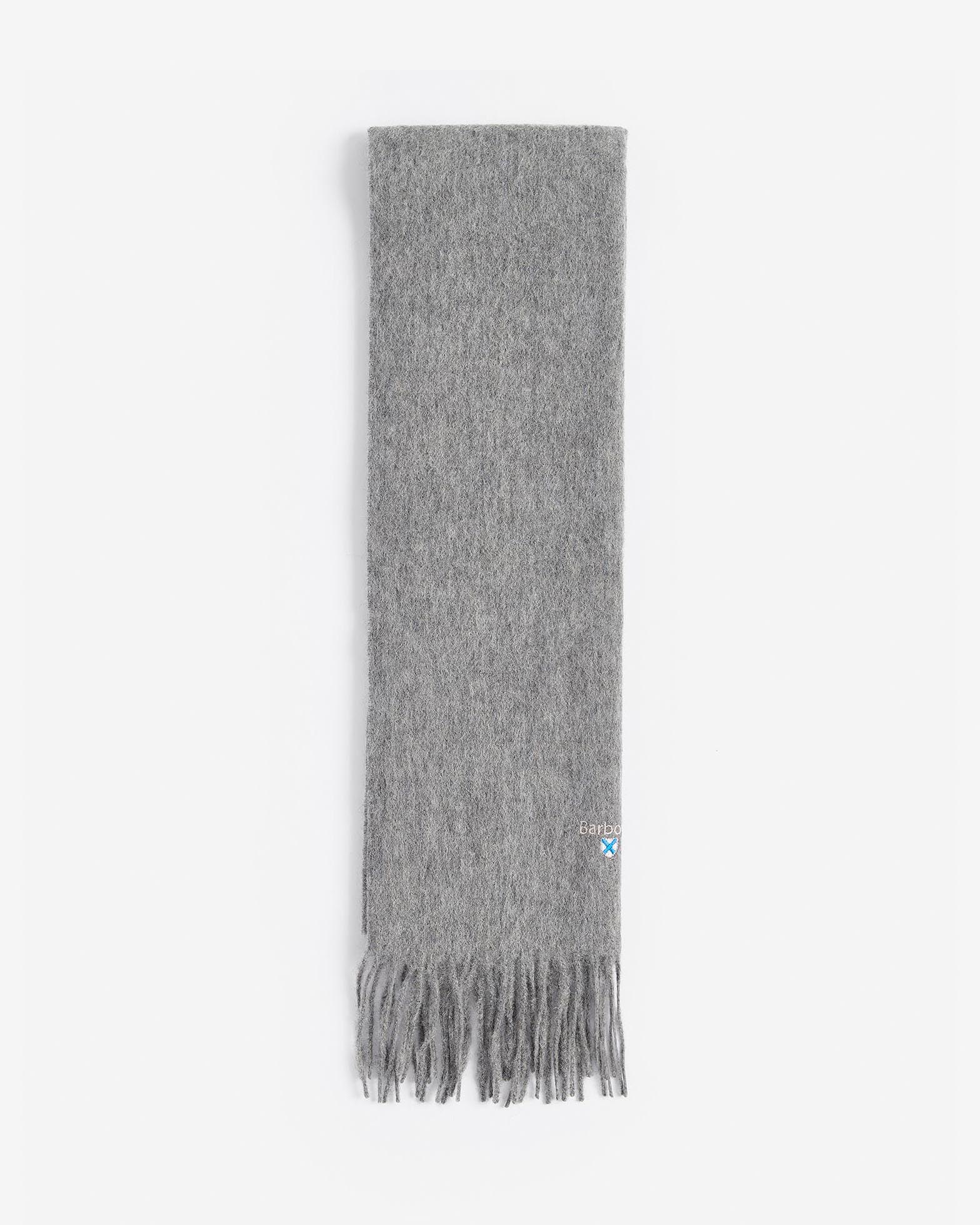 Sciarpa Barbour grigia in pura lana con frange Pellizzari