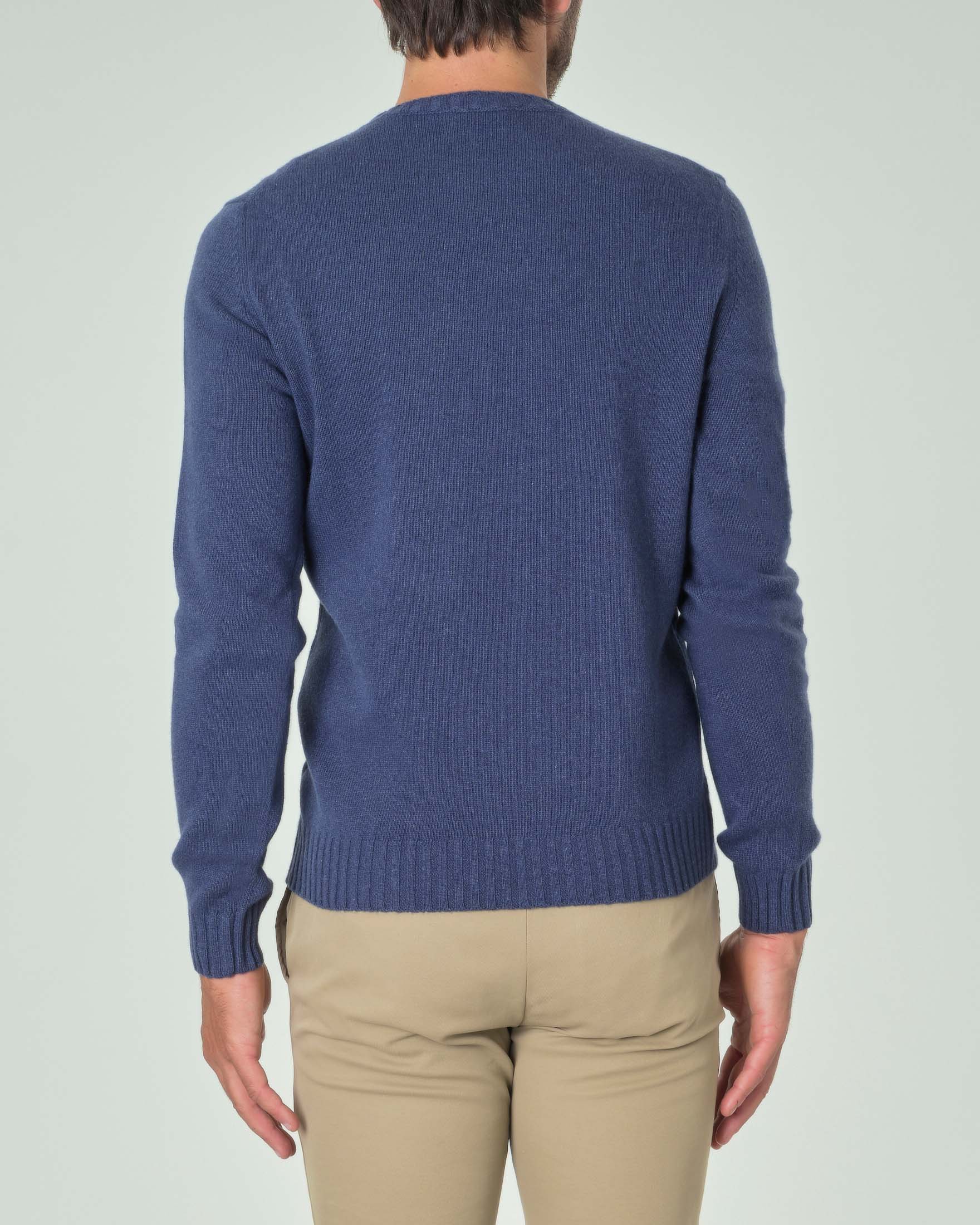 Maglione girocollo Ashki.i blu indaco in misto lana e cachemire finezza 7