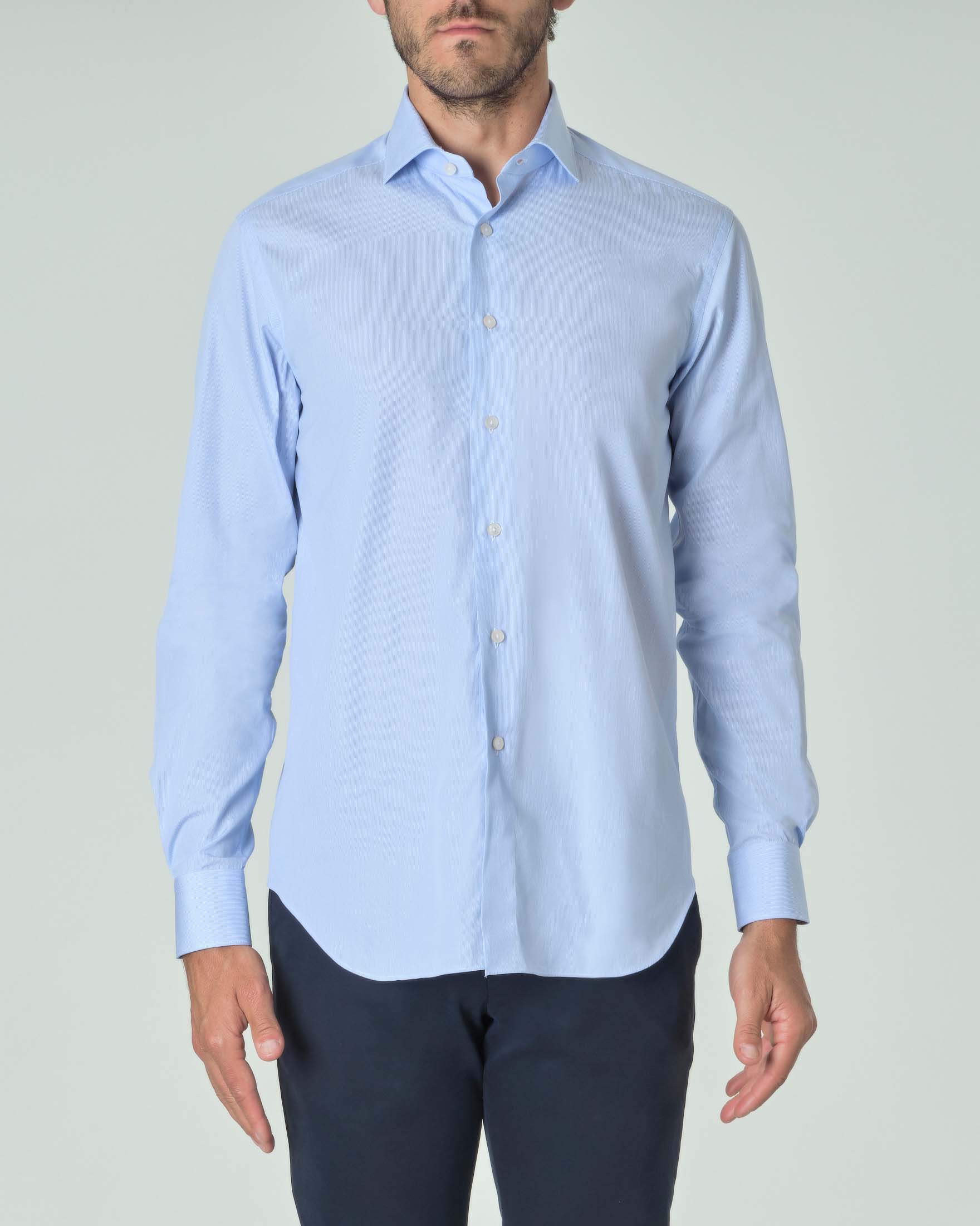 Camicia azzurra micro riga in puro cotone