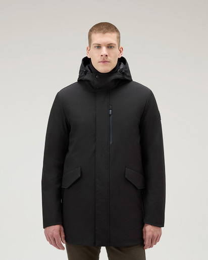 Parka Barrow Mac nero in Tech Softshell con cappuccio staccabile