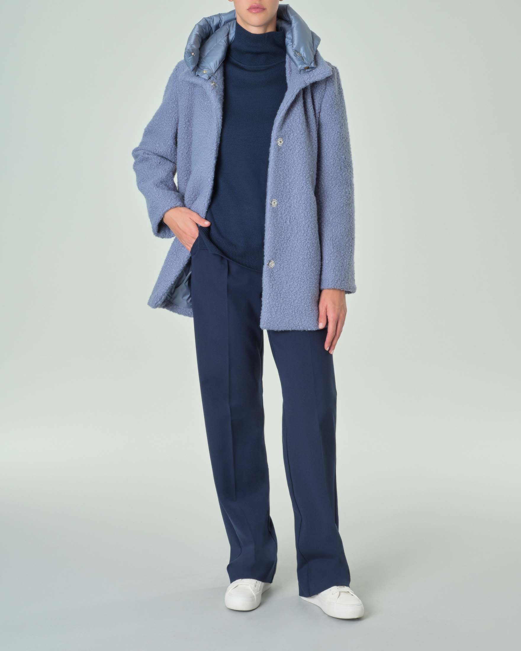 Minibanda Cappotto Neonato Blu Con Cappuccio E Alamari Cappottino