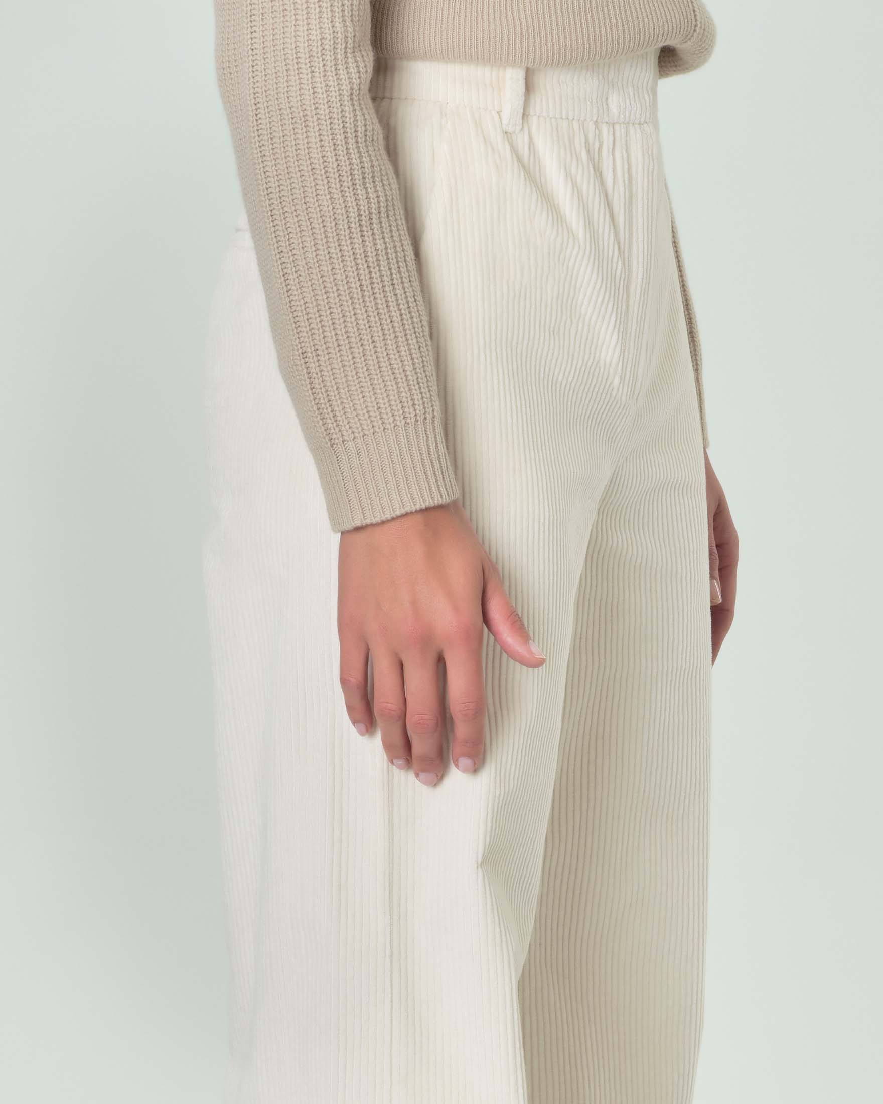 Pantaloni palazzo color panna in velluto 500 righe di misto cotone