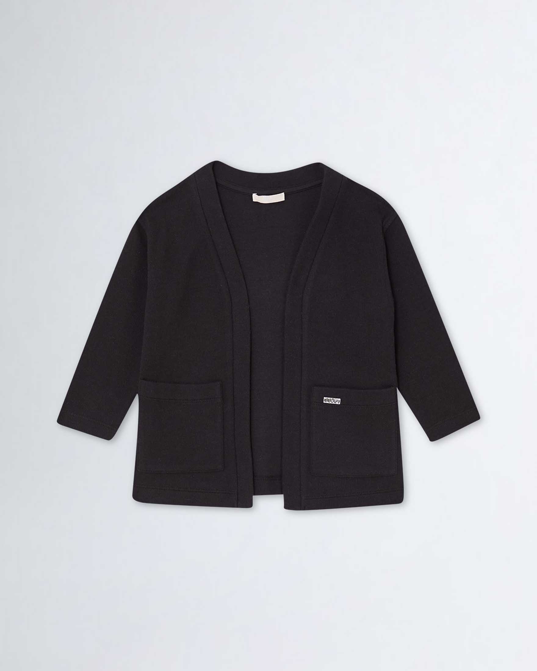 Cardigan nero in felpa di cotone stretch con tasche applicate