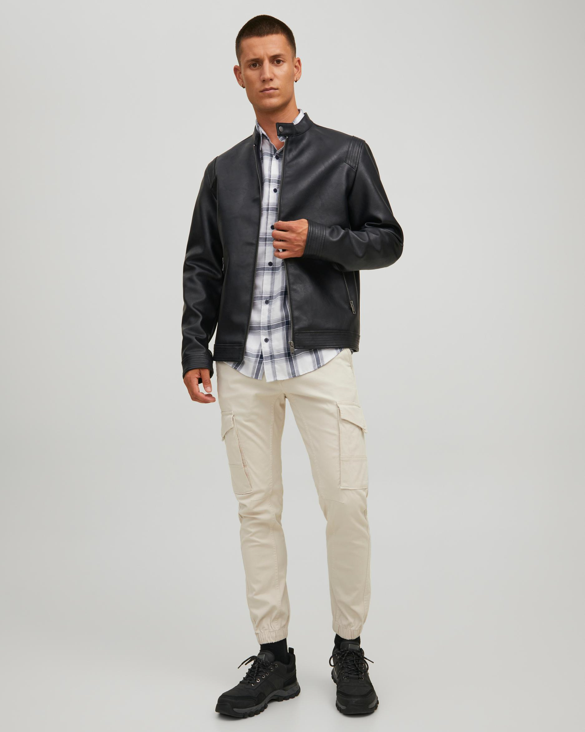 Diesel giubbino biker in ecopelle con logo nero