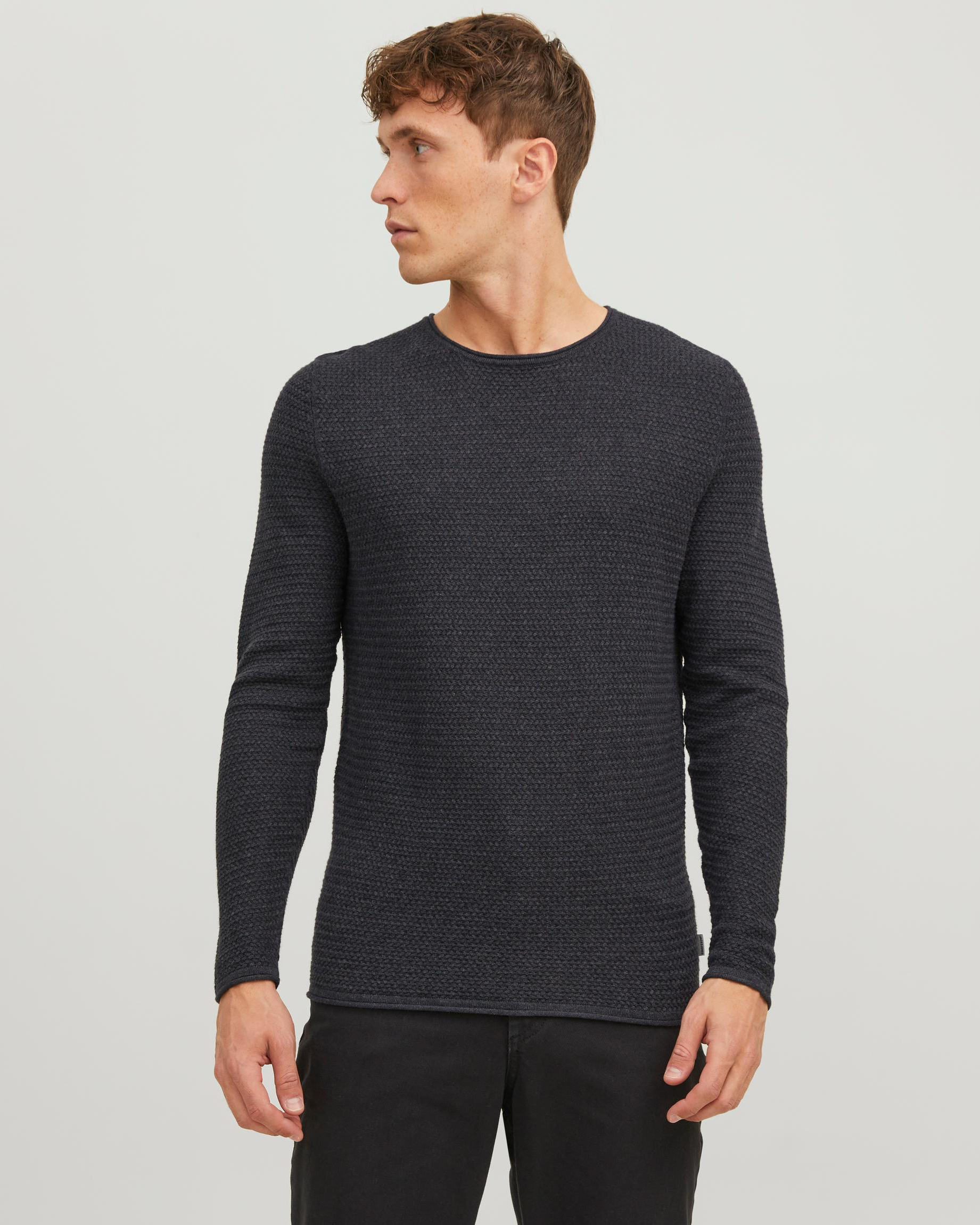 Maglia antracite in cotone punto canestro con scollo a giro