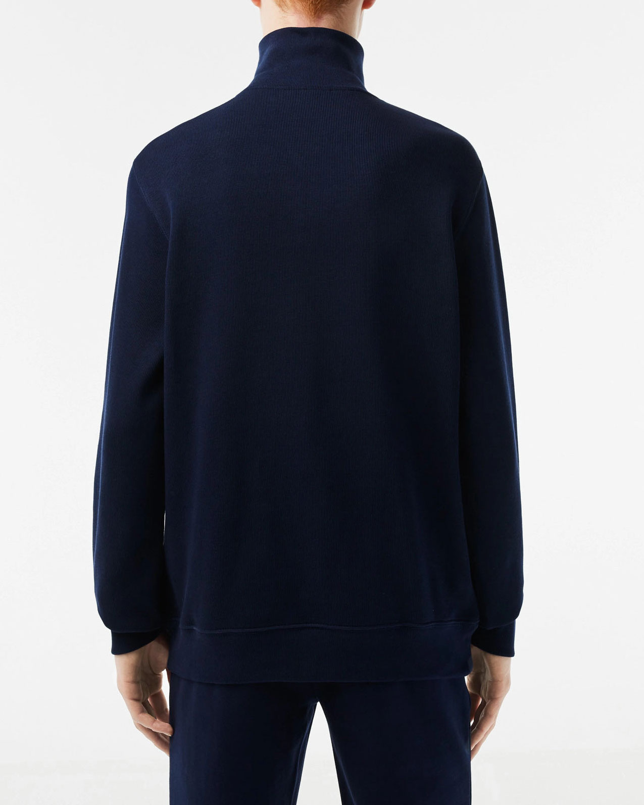 Felpa Lacoste blu in interlock di cotone con apertura a mezza zip image