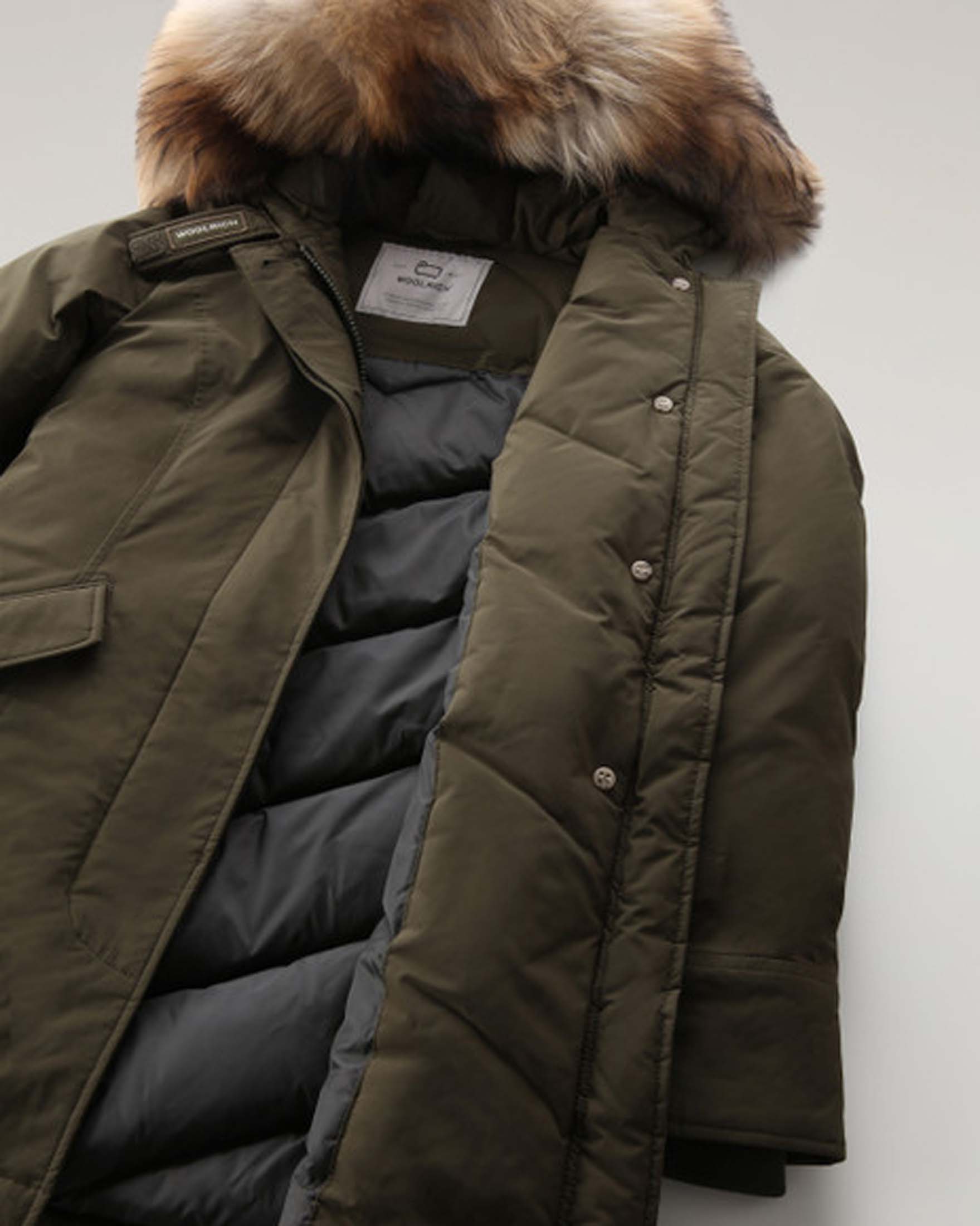 Parka verde outlet e pelle