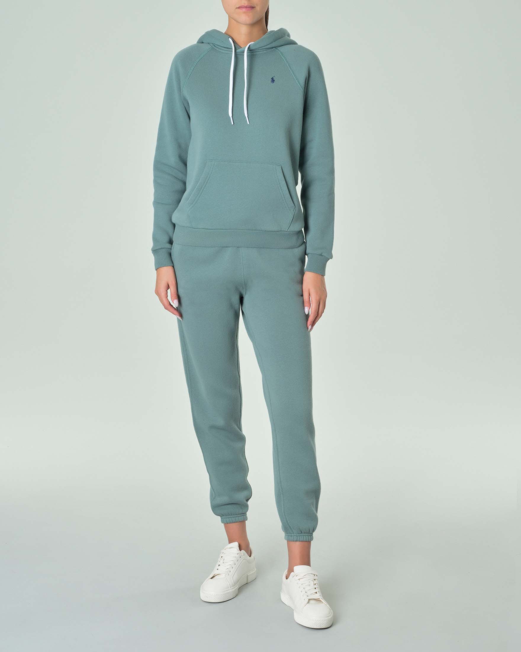 Pantaloni verde salvia in felpa di cotone con elastico inserito nei polsini e in vita