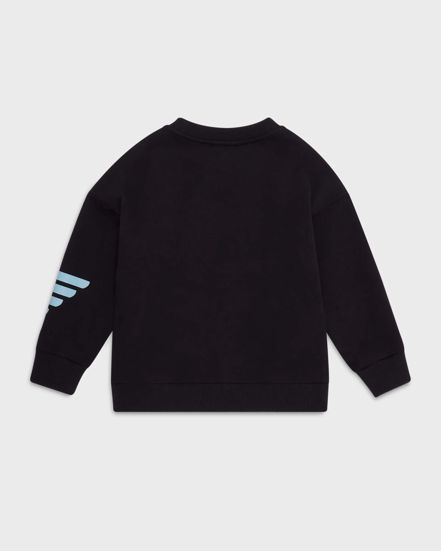 Felpa nera girocollo in cotone con logo aquila azzurra all over 10 14 anni