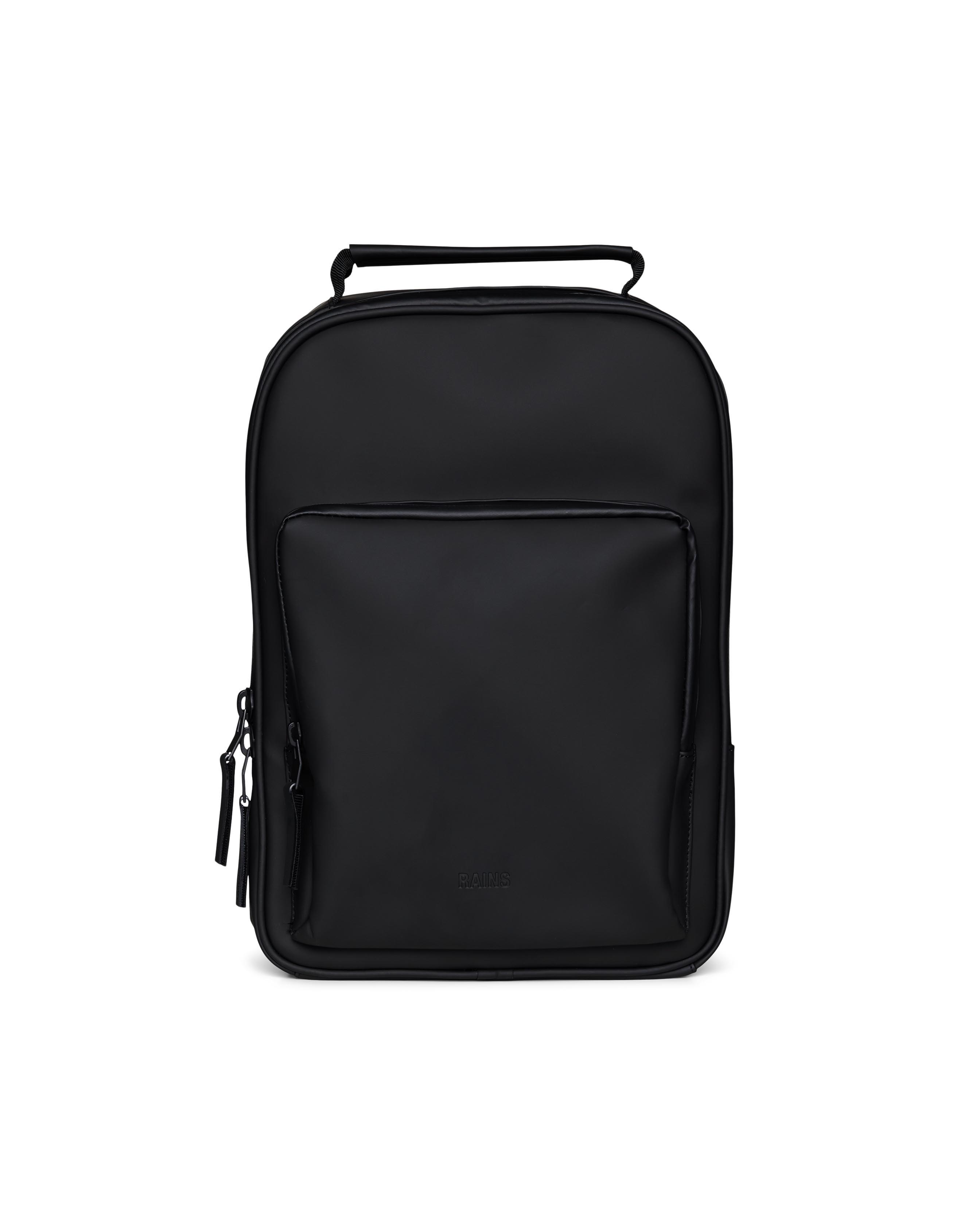 Zaino Book Daypack nero in tessuto tecnico impermeabile effetto gommato con tasca esterna