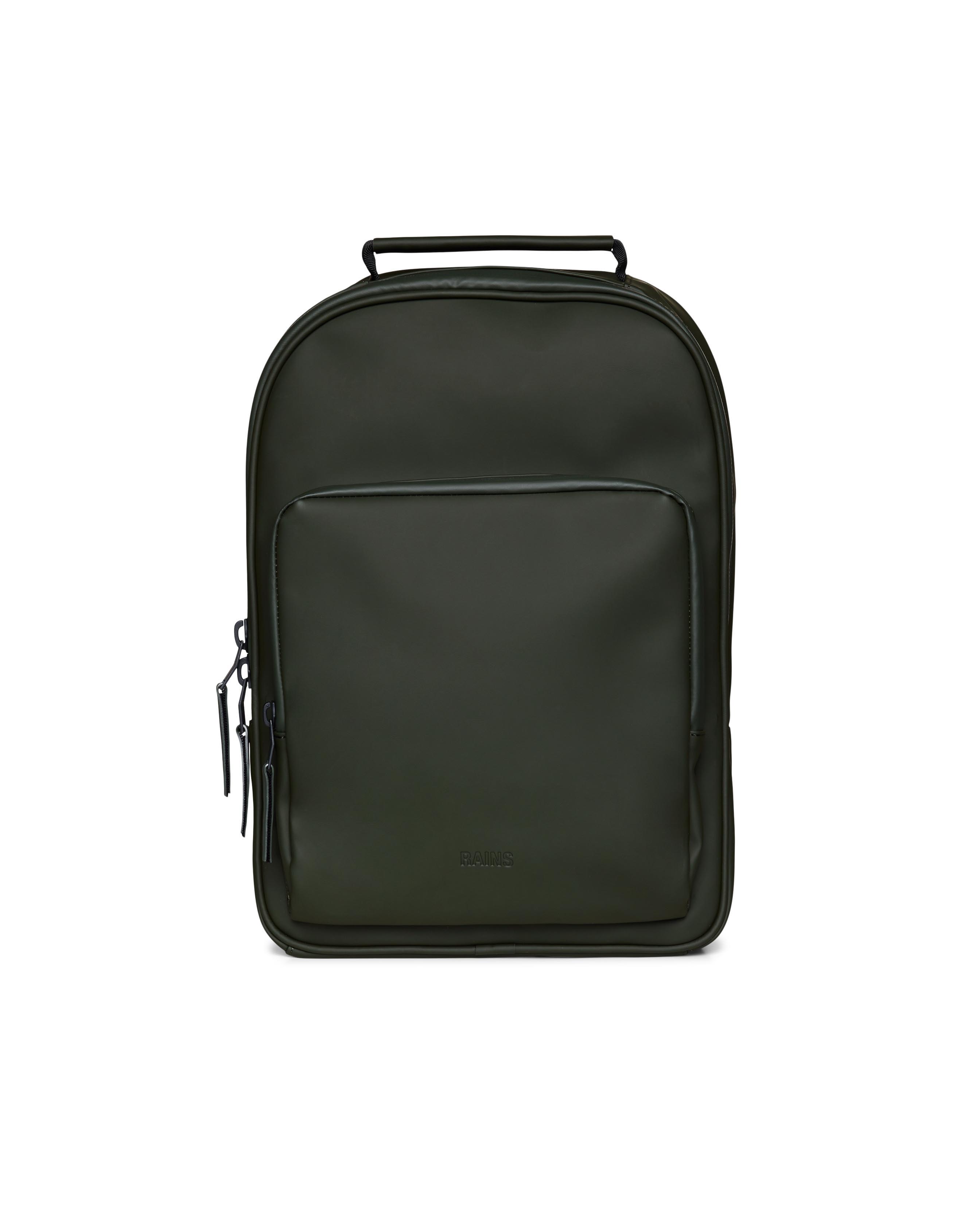 Zaino Book Daypack verde militare in tessuto tecnico impermeabile effetto gommato con tasca esterna