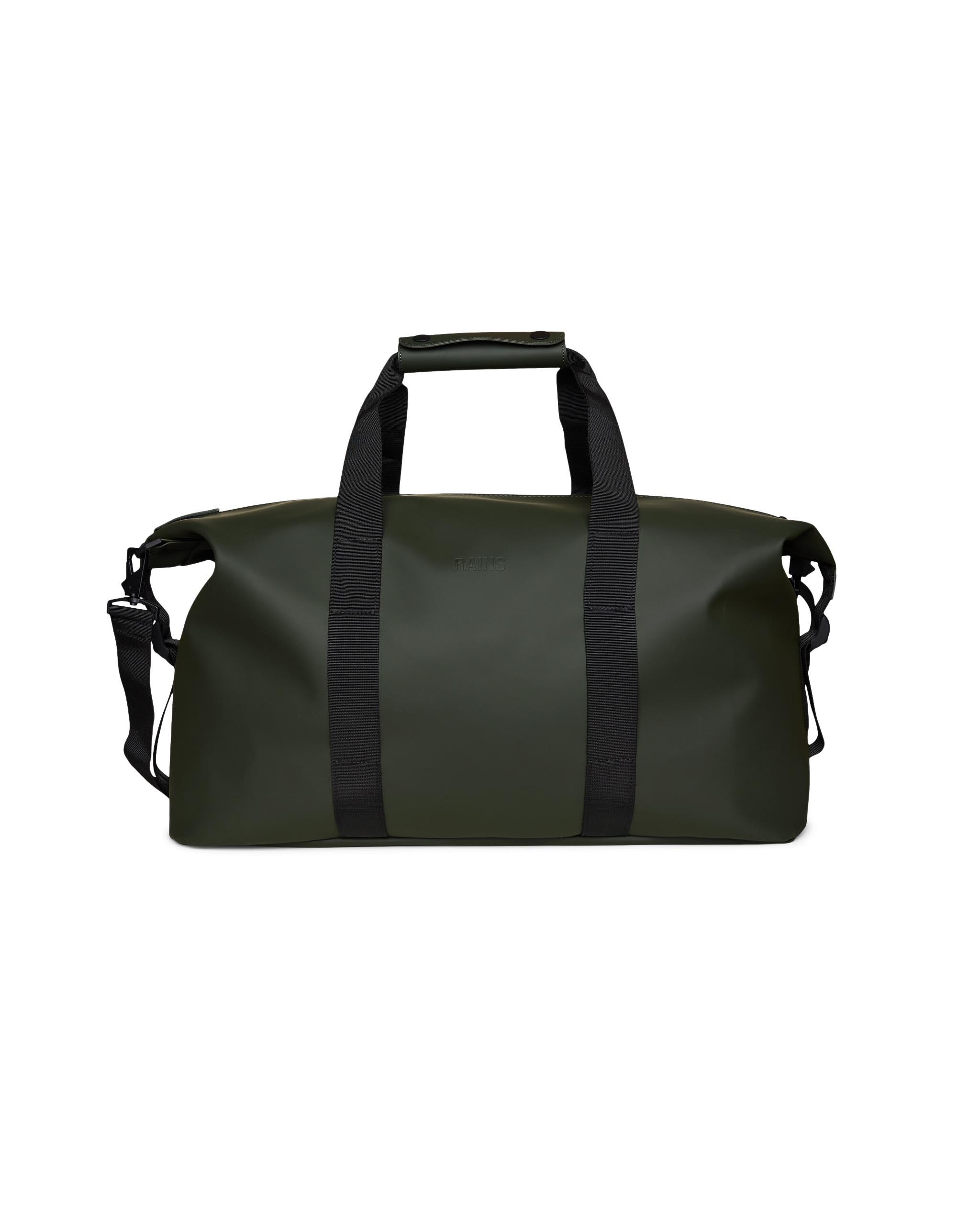 Borsa Weekend Bag verde militare in tessuto impermeabile effetto gommato con tracolla removibile