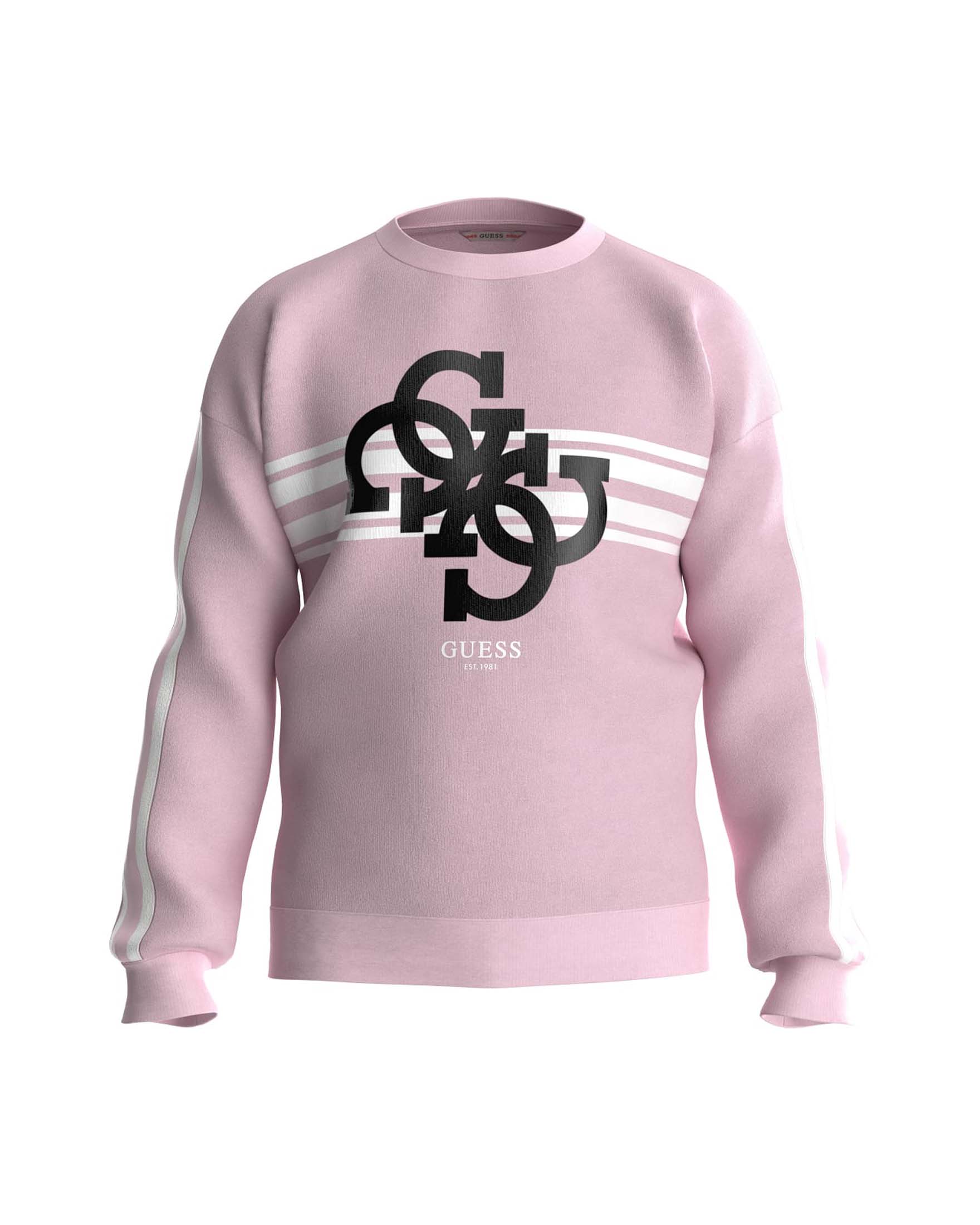 Felpa rosa girocollo in cotone con stampa logo 4G con fasce bianche 3-7 anni