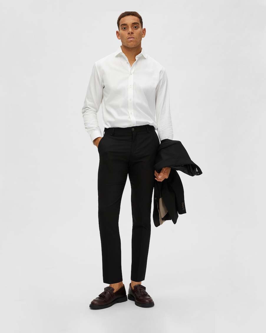 Pantaloni slim Selected Homme neri in tela di misto lana stretch microarmatura