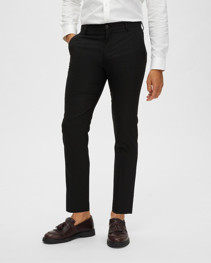 Pantaloni slim Selected Homme neri in tela di misto lana stretch microarmatura image