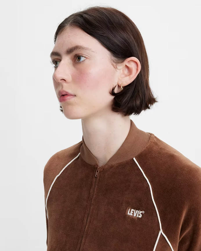 Felpa color cuoio in ciniglia con chiusura a cerniera collezione Gold Tab™ image