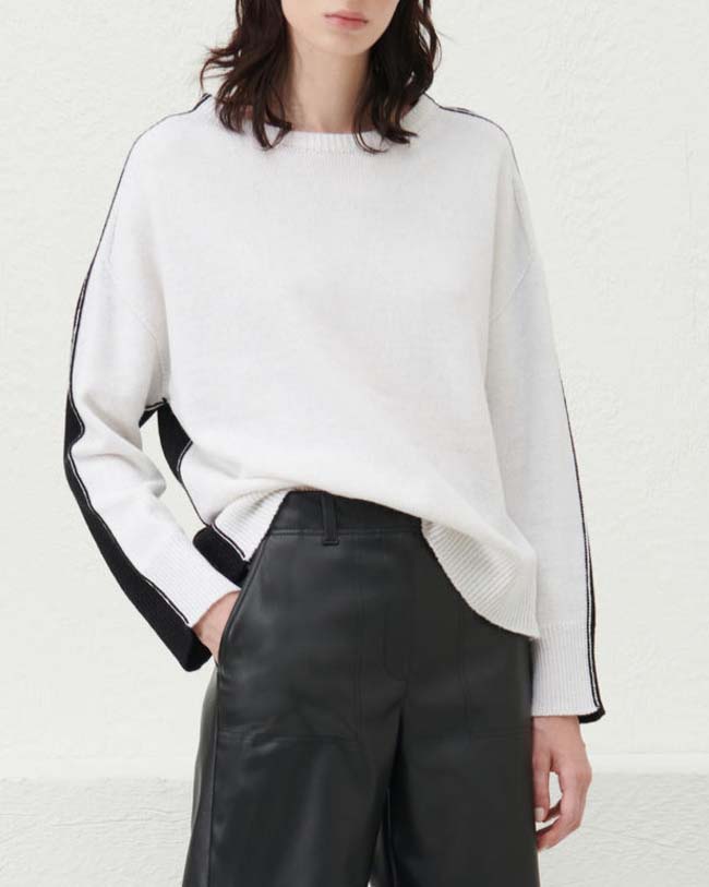 Maglia bicolore rosa bubble sul davanti e grigio sul retro in misto lana e cashmere