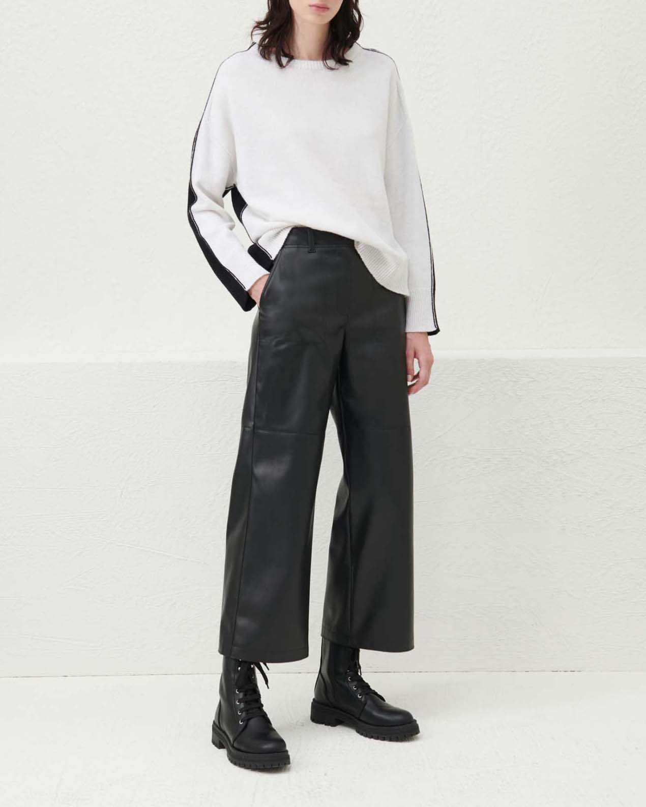 Maglia bicolore rosa bubble sul davanti e grigio sul retro in misto lana e cashmere image