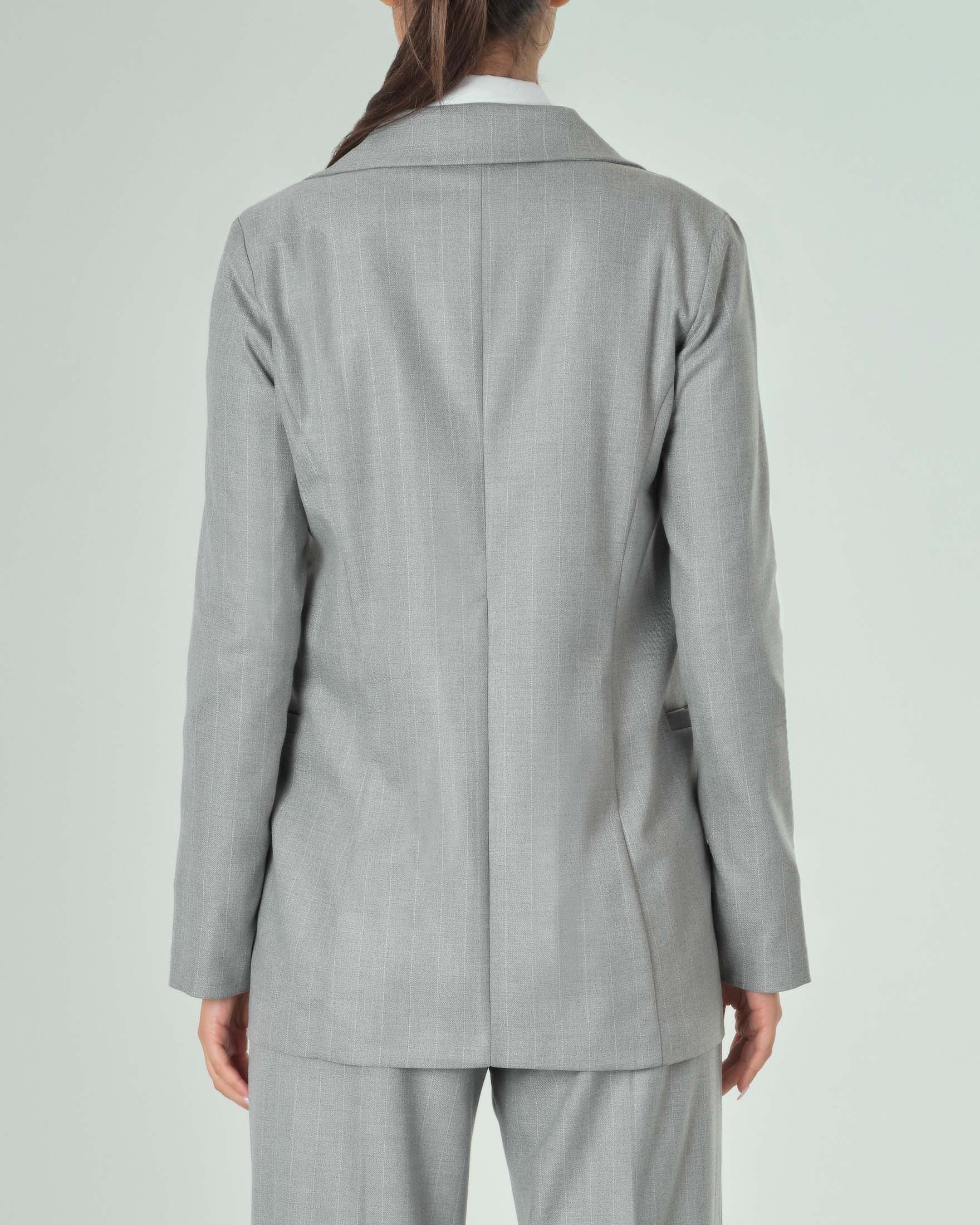 Blazer grigio perla a un bottone in misto viscosa con scollo a