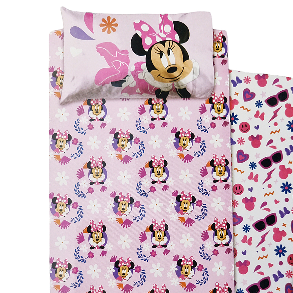 Lenzuola Disney Minnie completo in cotone rosa per bambine