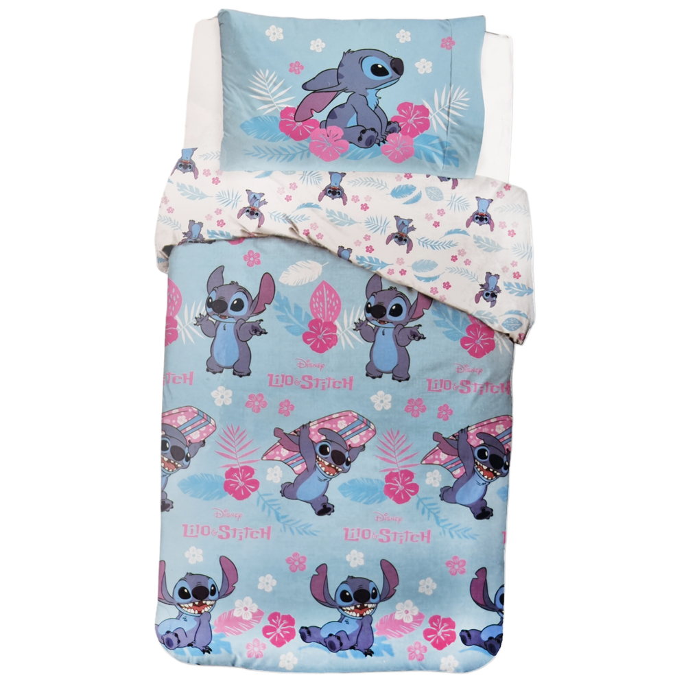 DISNEY Stitch single light blue cotton duvet cover and pillowcase