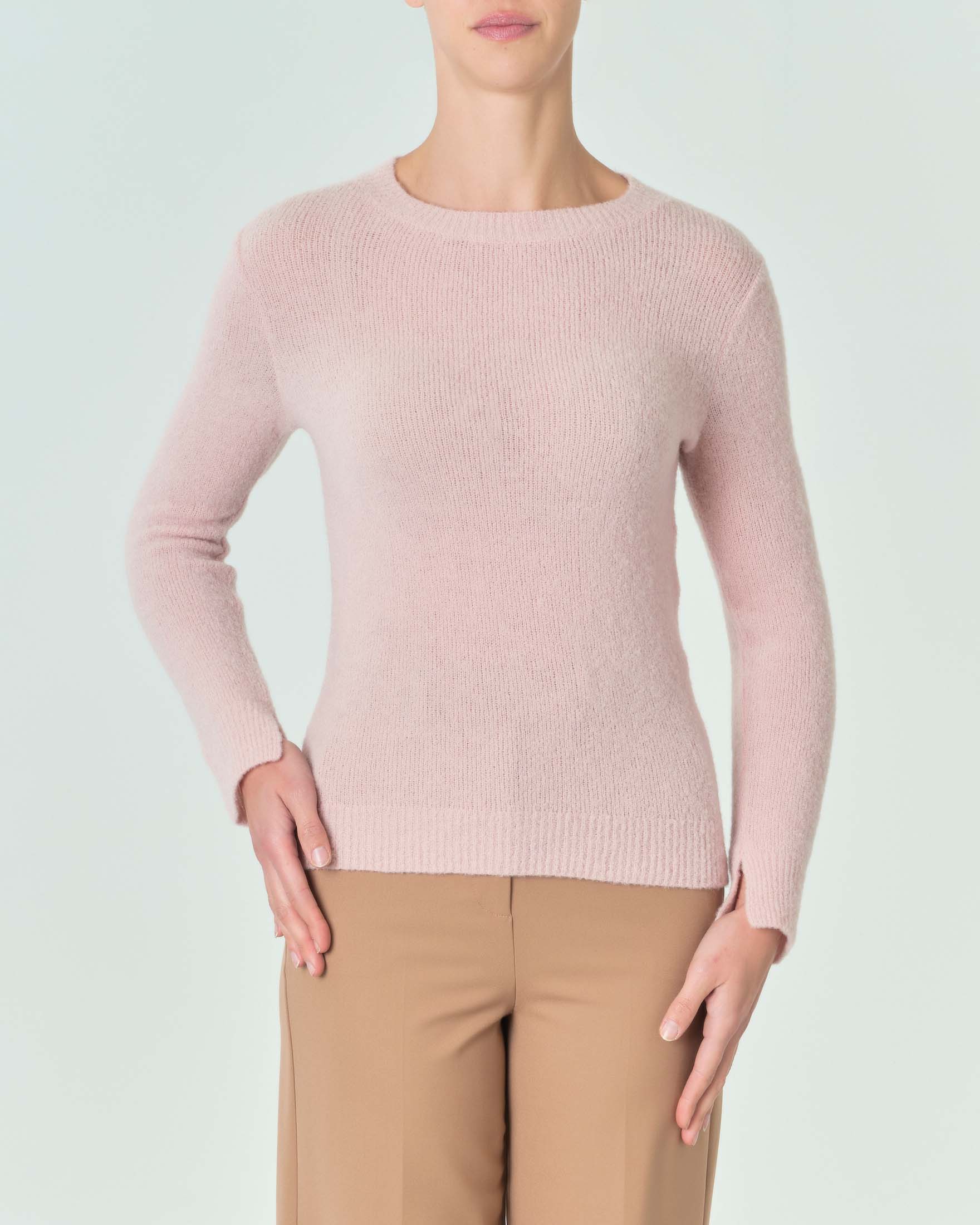Maglia rosa in misto lana bouclè con scollo tondo Linea MONOCHROME
