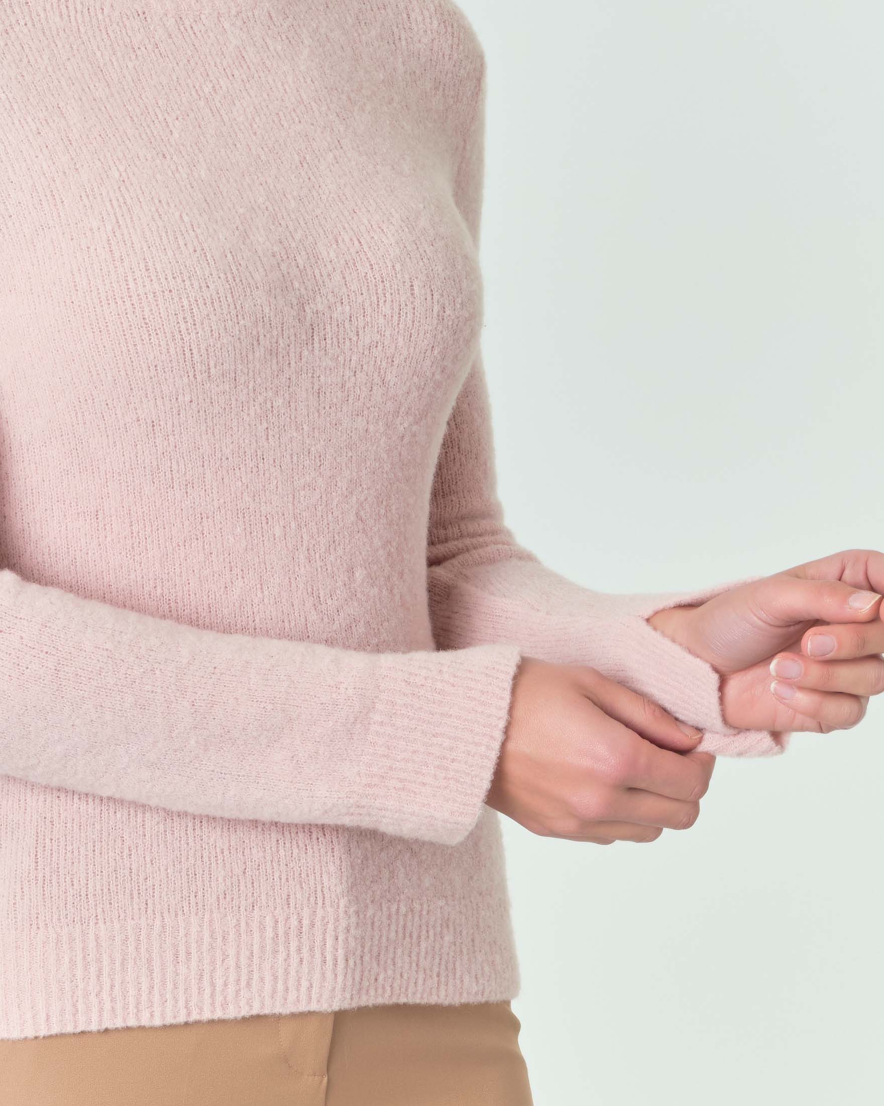 Maglia rosa in misto lana bouclè con scollo tondo Linea MONOCHROME image