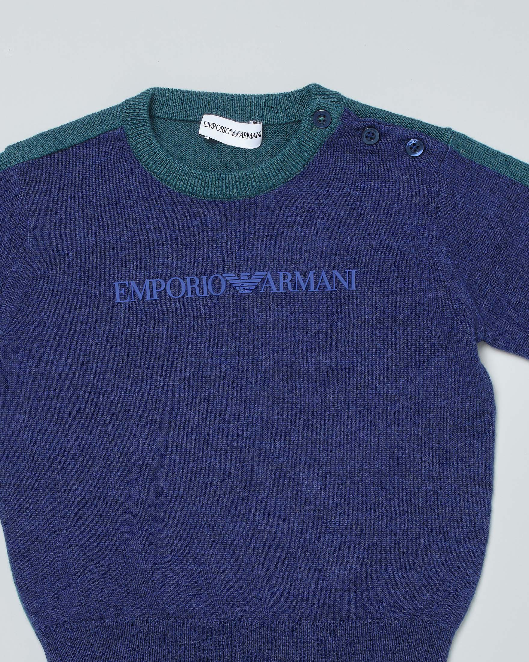 Maglia Emporio Armani blu royal in misto lana con retro verde  image
