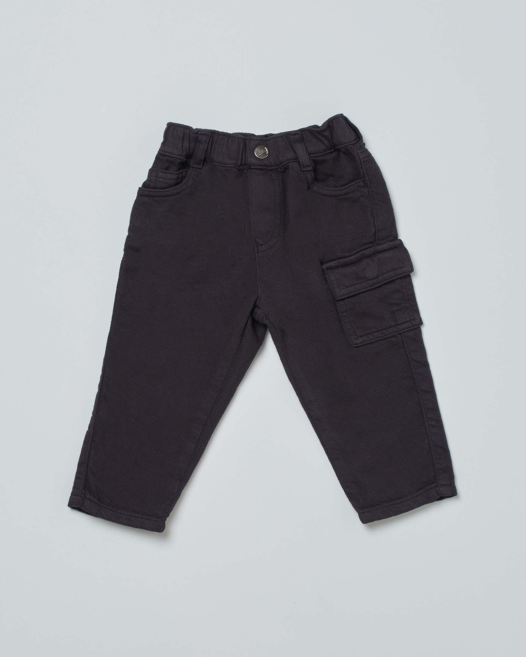 Pantalone Emporio Armani blu in bull di cotone con tascone applicato 