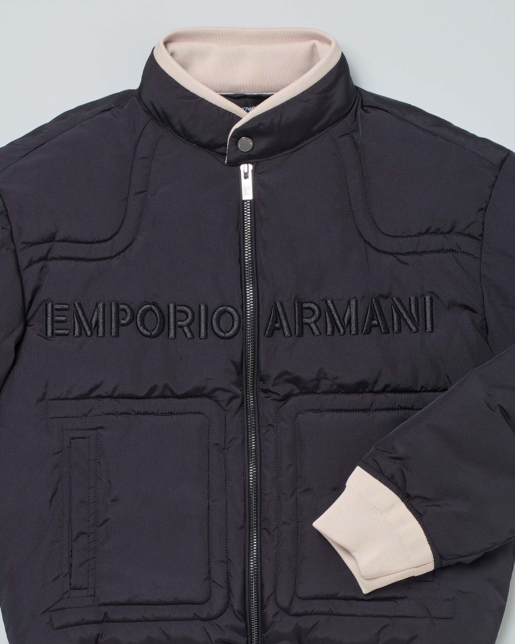 Giacca Emporio Armani bomber blu imbottita con profili beige  image