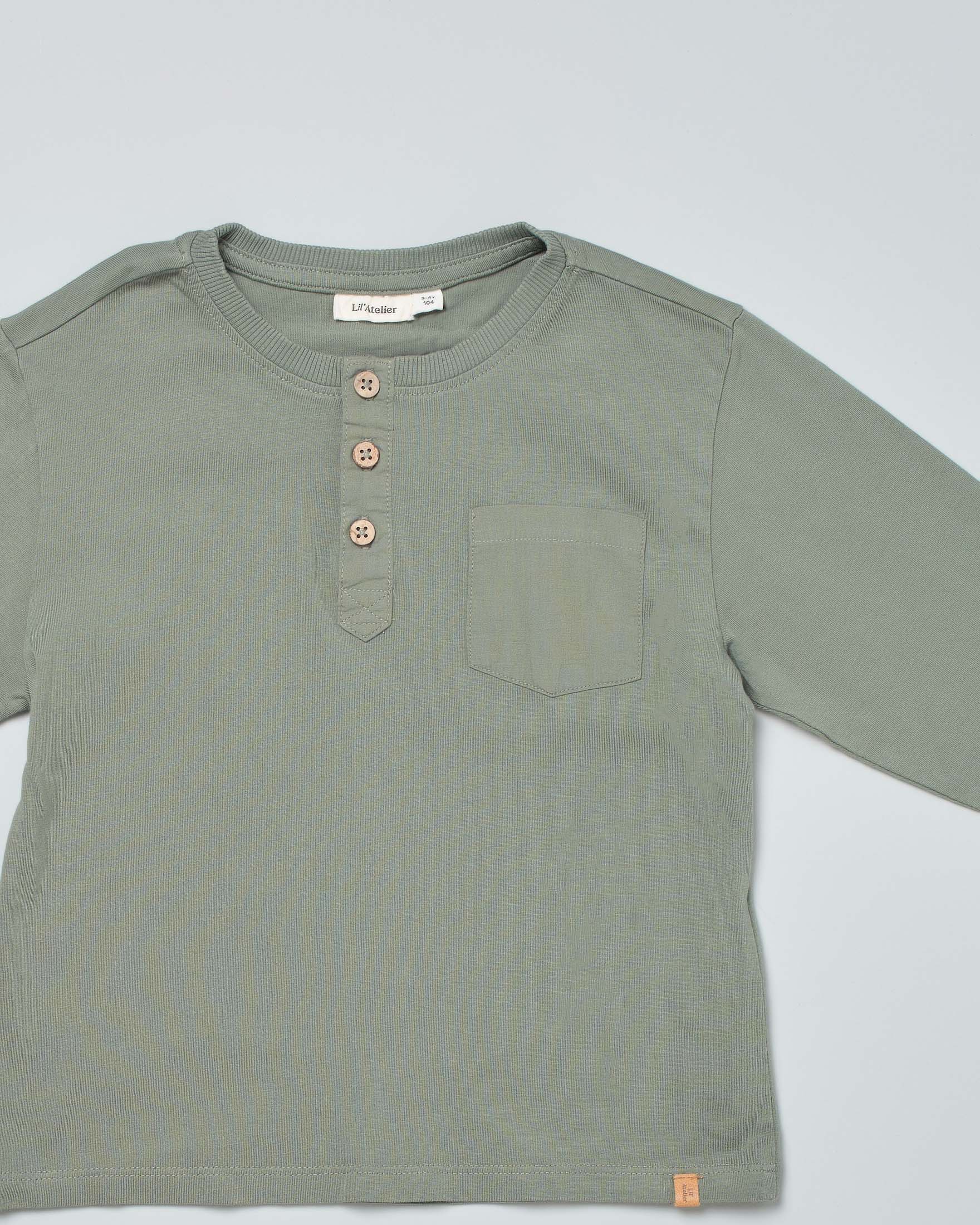 T-shirt salvia in cotone a maniche lunghe con polsini  image