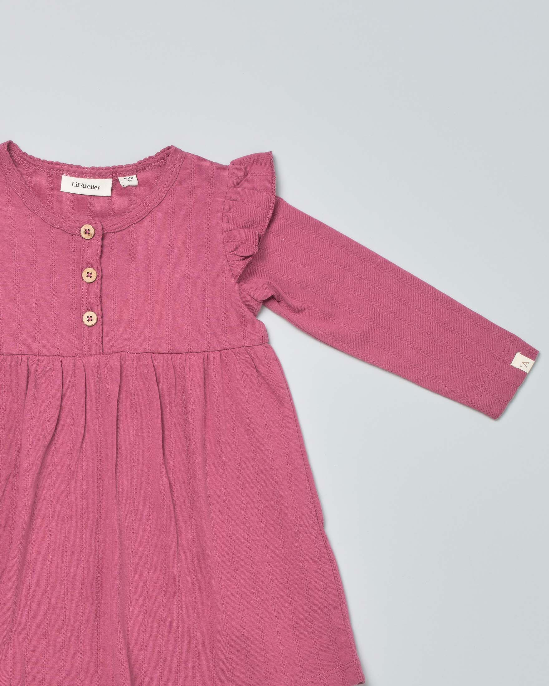 Abito Lil'Atelier rosa in cotone operato a manica lunga  image
